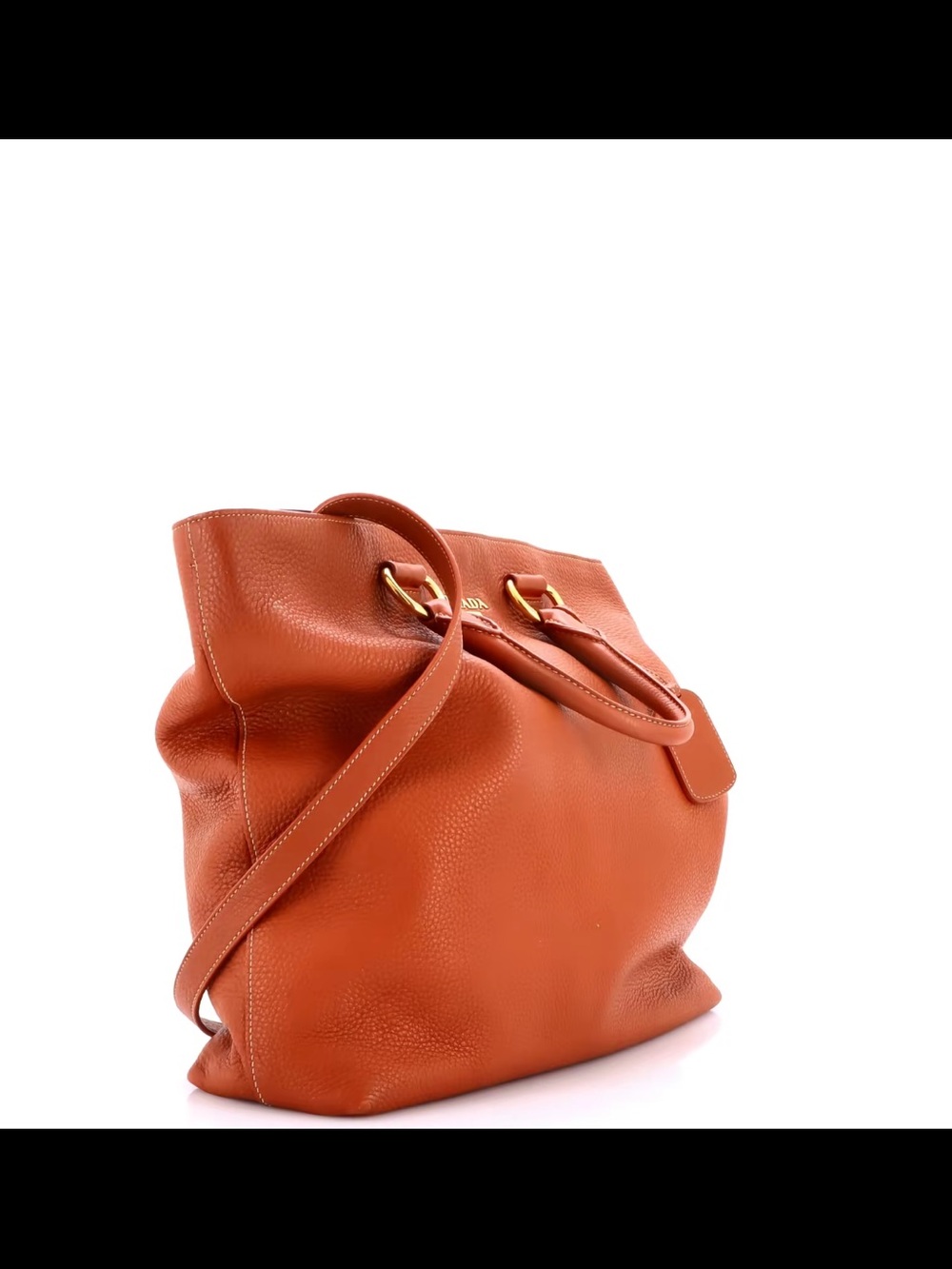 Prada Burnt Orange Pebbled Leather Tote with Gold Hardware vitello Daino large - Picture 2 of 8